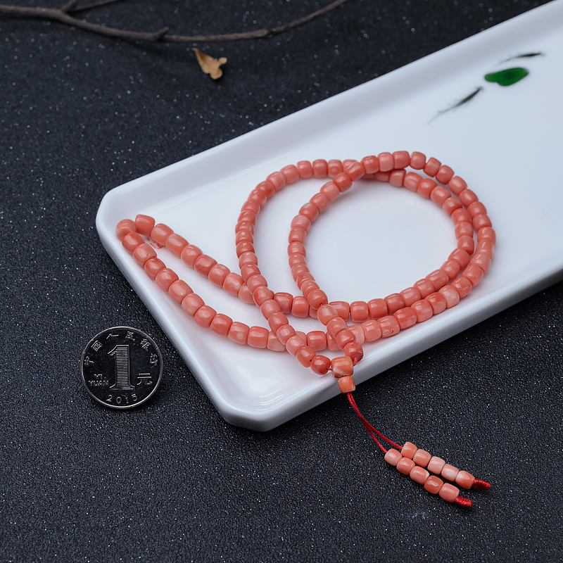 珊瑚桶珠108佛珠-红掌柜