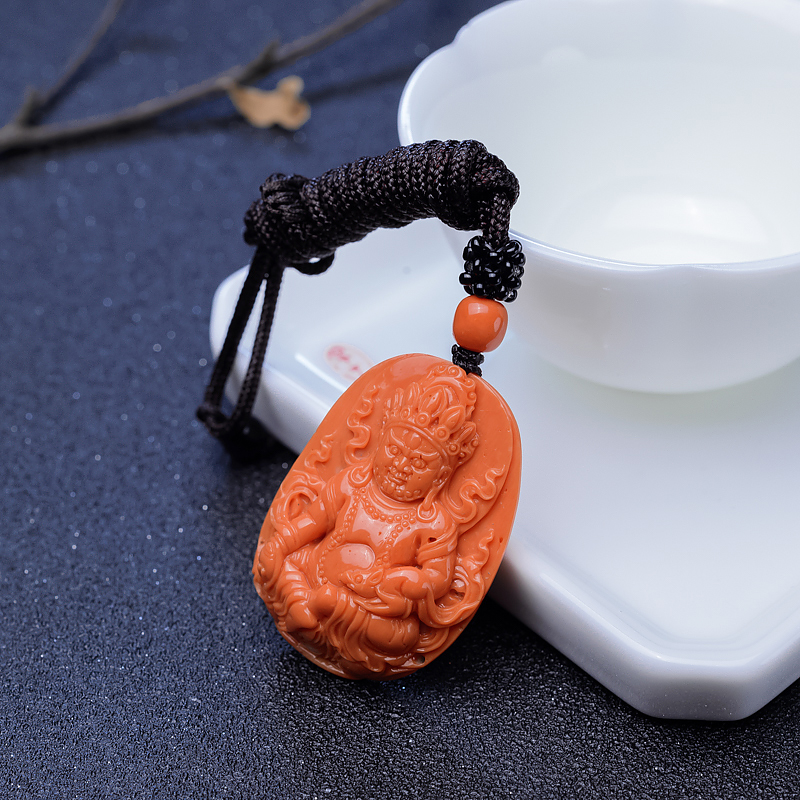 橘色珊瑚黄财神吊坠-红掌柜