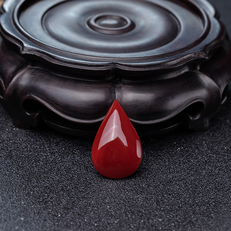 阿卡黑红珊瑚水滴戒面-红掌柜