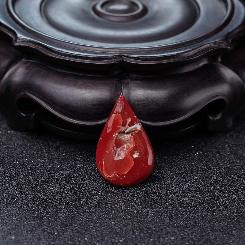 阿卡珊瑚水滴戒面-红掌柜