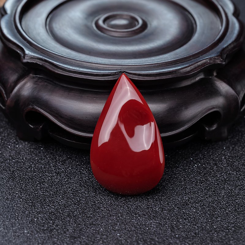 阿卡黑红珊瑚水滴戒面-红掌柜
