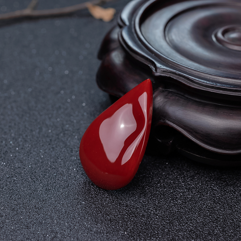 黑红珊瑚水滴戒面-红掌柜