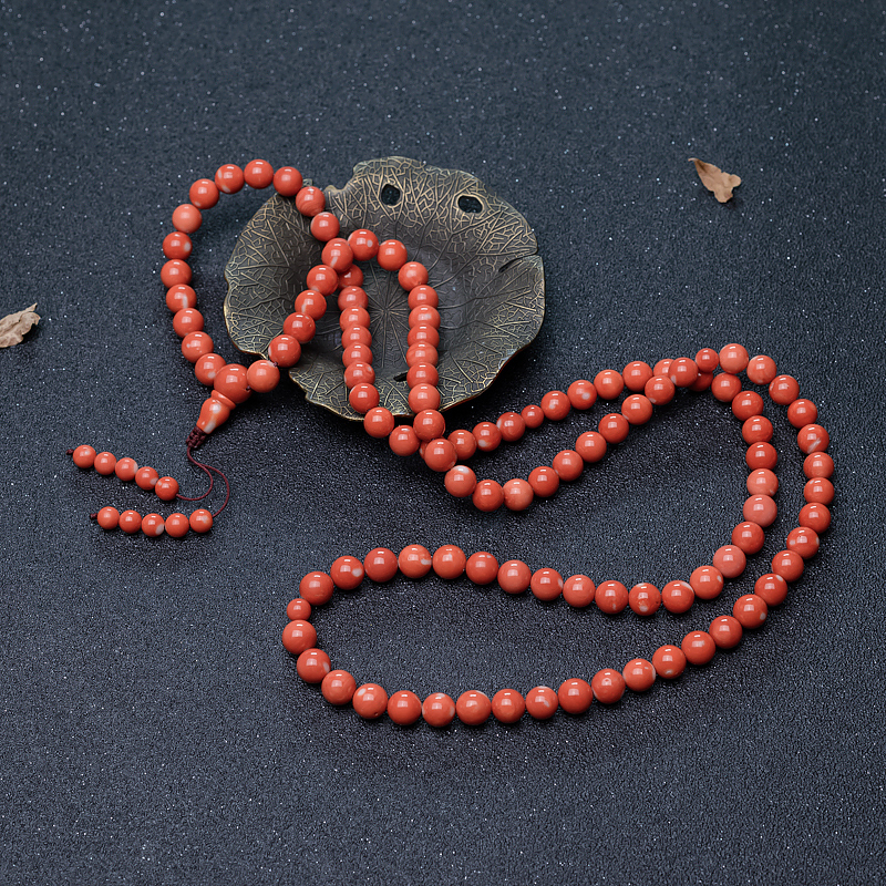 天然MOMO珊瑚108佛珠-红掌柜