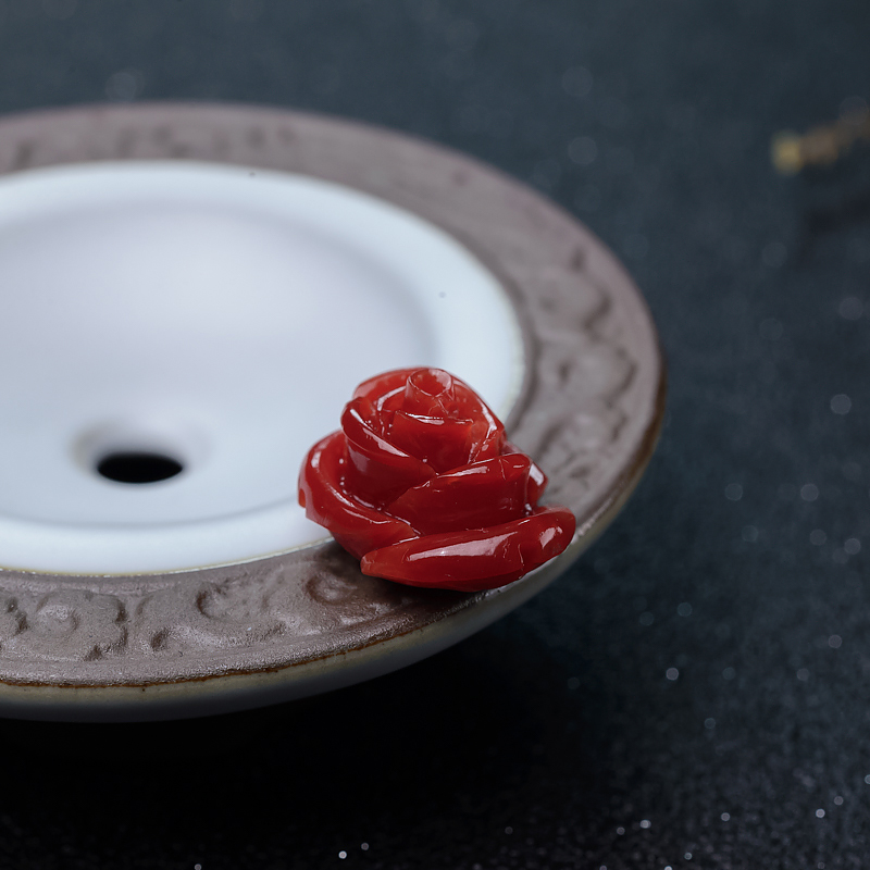 阿卡珊瑚玫瑰花戒面-红掌柜