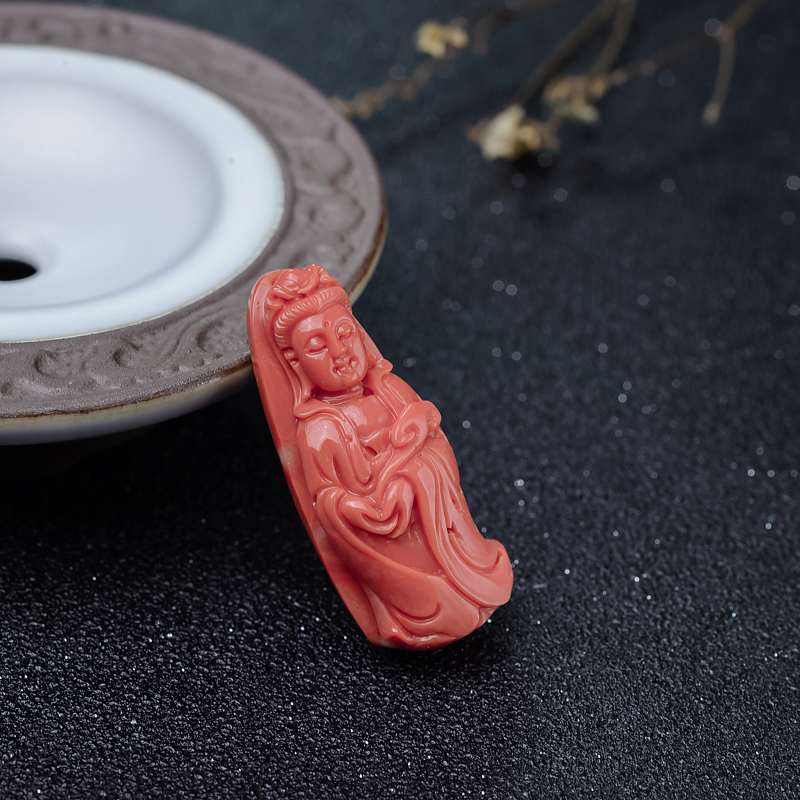 天然MOMO珊瑚观音吊坠-红掌柜