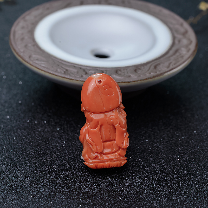 台湾天然珊瑚弥勒佛吊坠-红掌柜