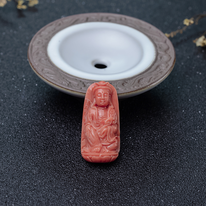 台湾天然MOMO珊瑚观音吊坠-红掌柜