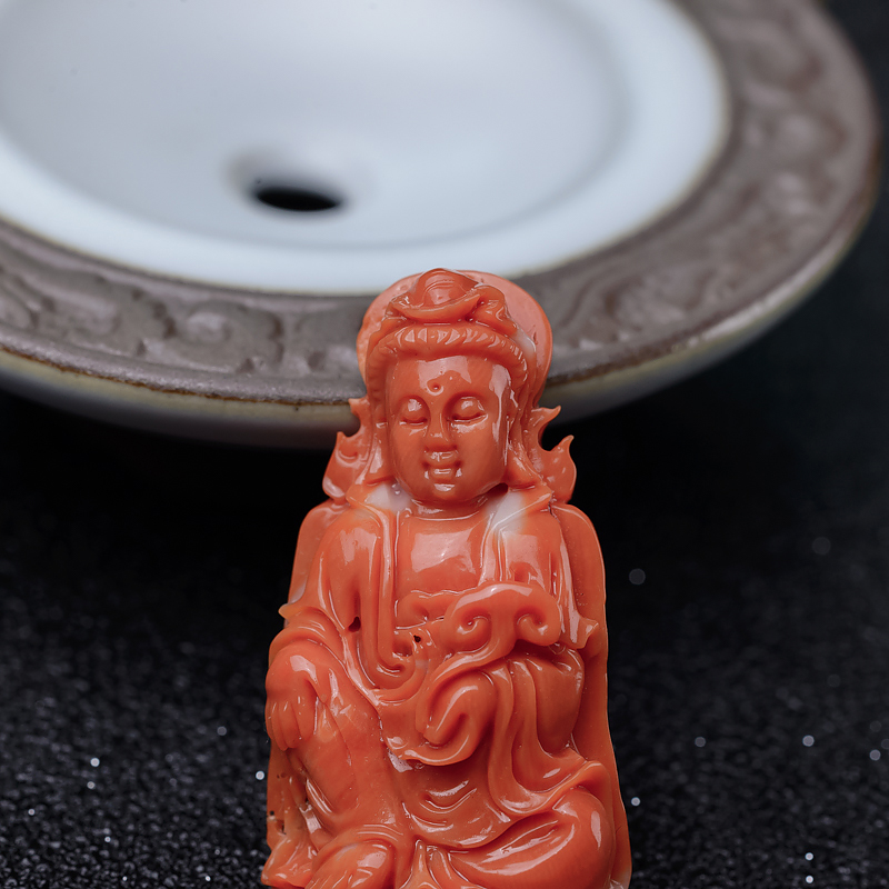 台湾天然MOMO珊瑚吊坠-红掌柜