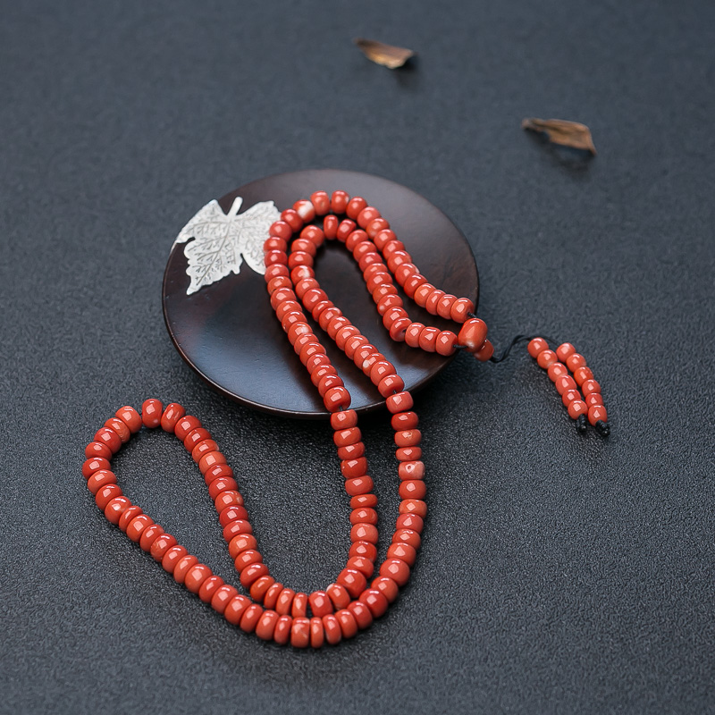 MOMO珊瑚算盘珠108佛珠-红掌柜