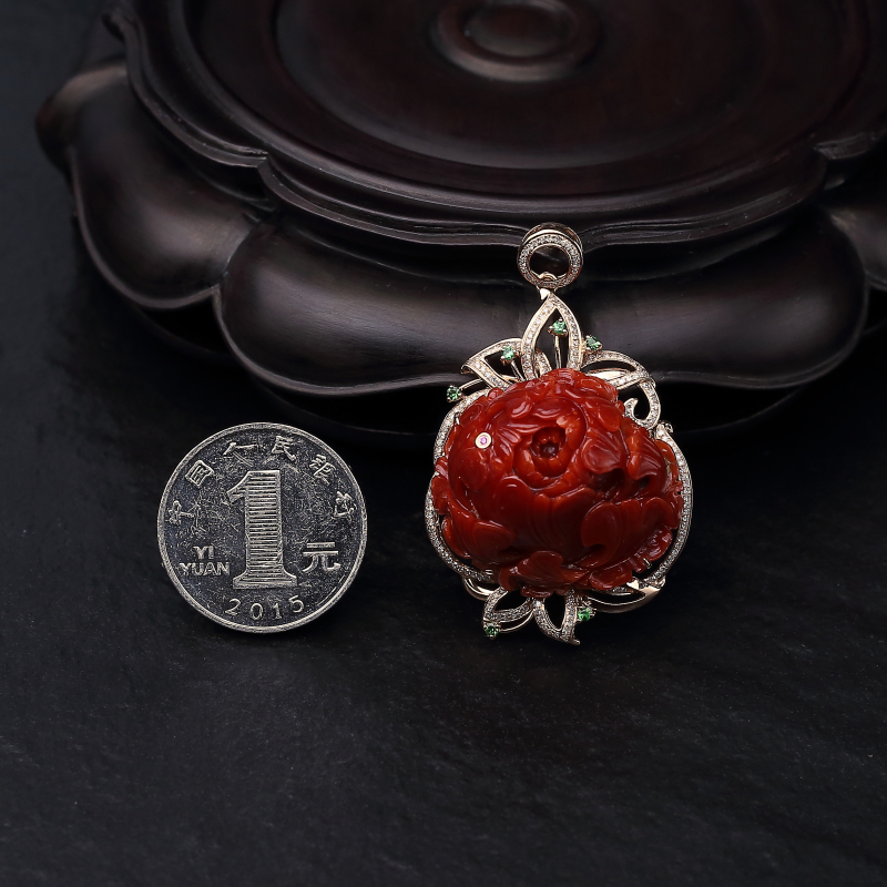 阿卡深红珊瑚花吊坠-红掌柜