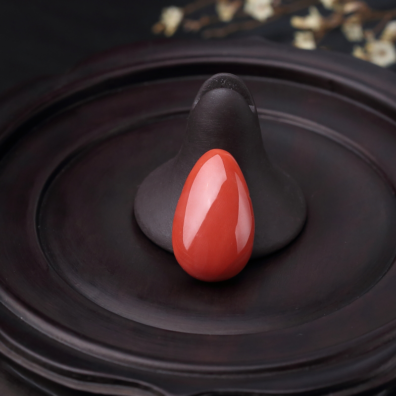 台湾天然MOMO橘红珊瑚戒面-红掌柜