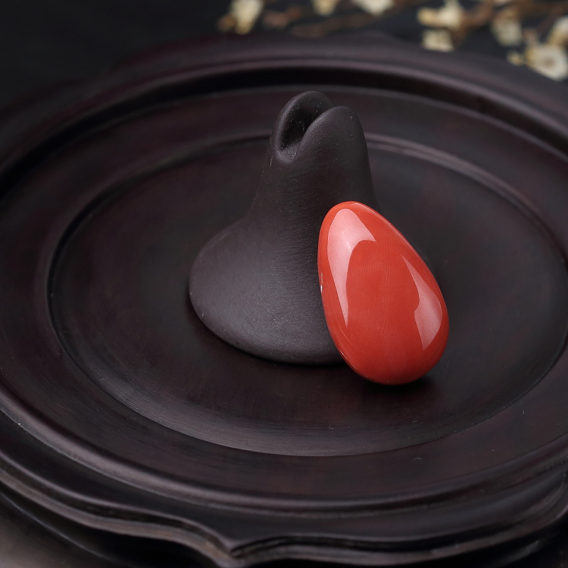 台湾MOMO橘红珊瑚戒面-红掌柜