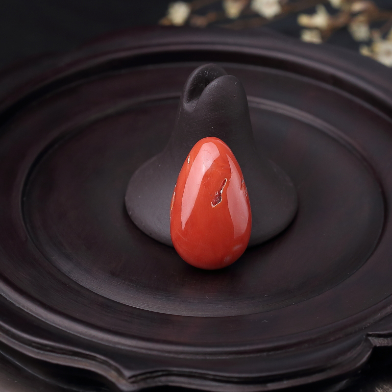台湾天然橘红珊瑚戒面-红掌柜