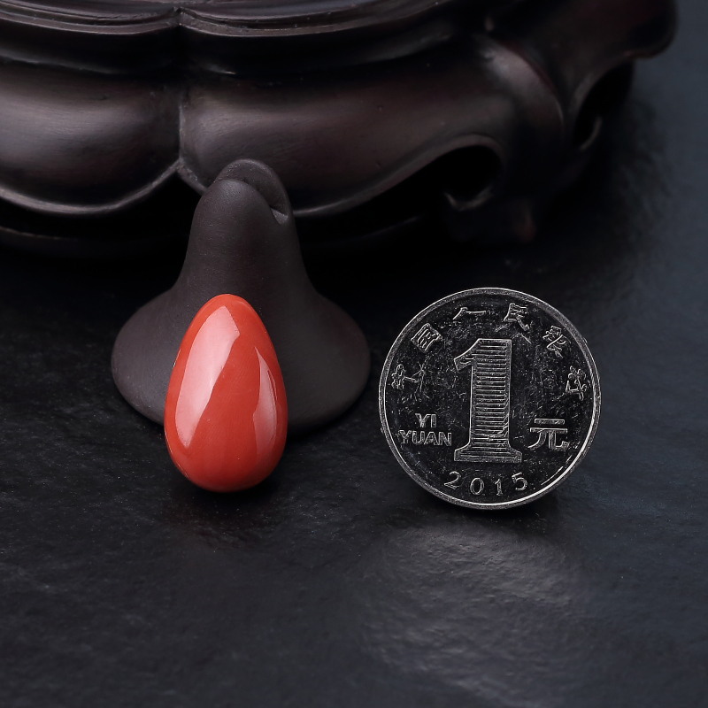 台湾橘红珊瑚戒面-红掌柜