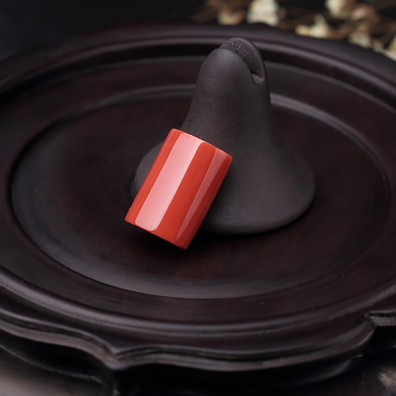 天然MOMO橘红珊瑚戒面-红掌柜