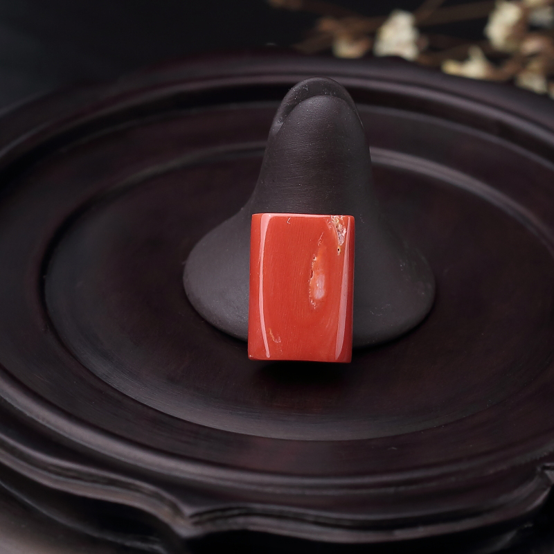 台湾天然橘红珊瑚戒面-红掌柜