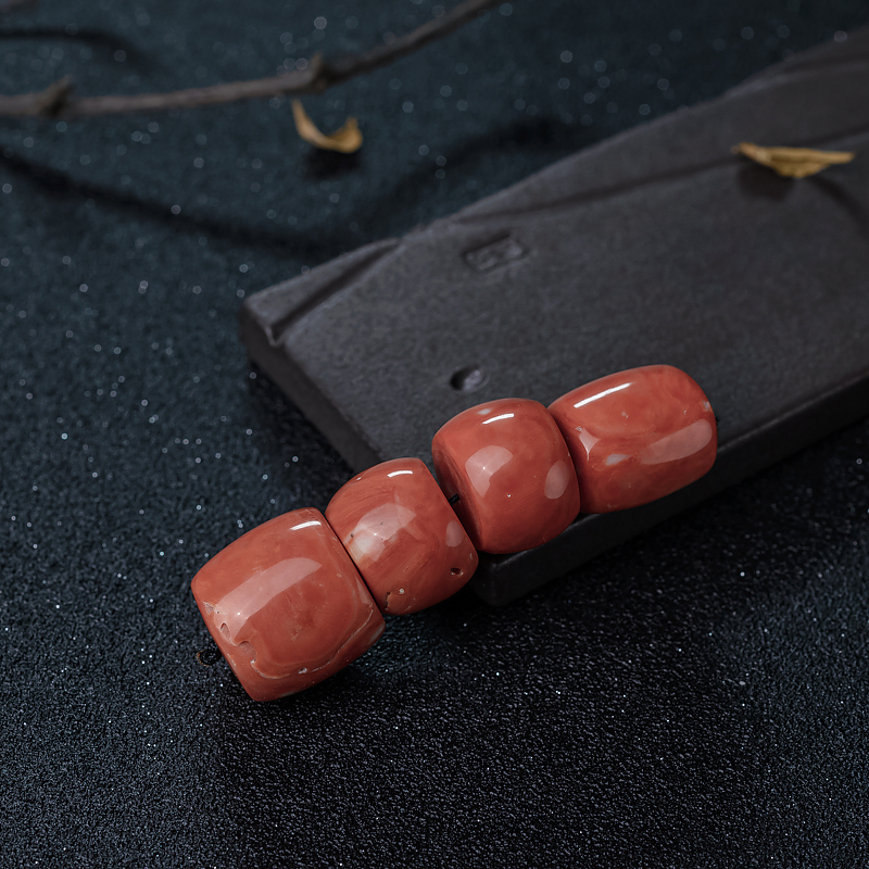 天然橘色珊瑚桶珠-红掌柜