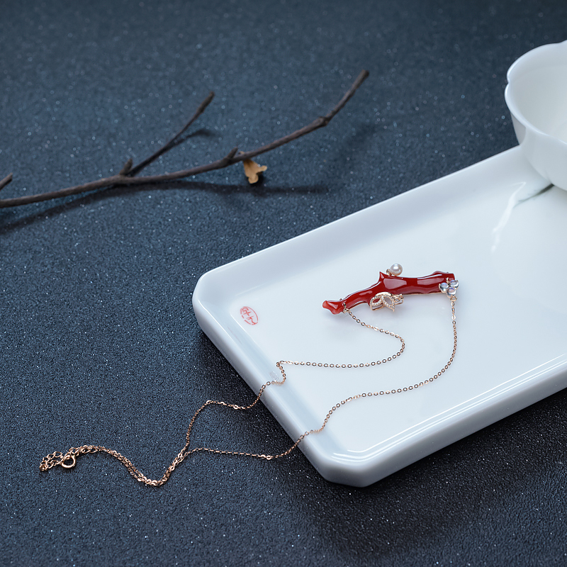 日本阿卡深红珊瑚锁骨链-红掌柜