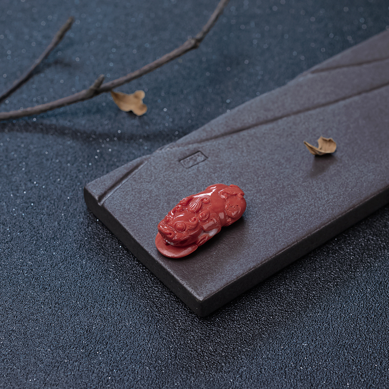 MOMO橘红珊瑚貔貅吊坠-红掌柜