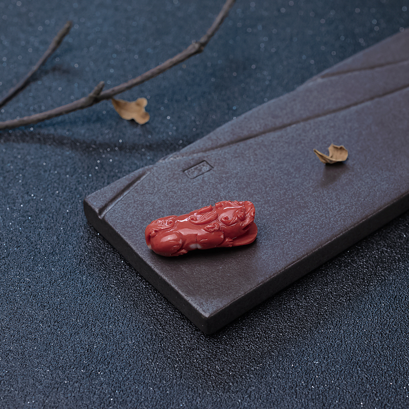 橘红珊瑚貔貅吊坠-红掌柜