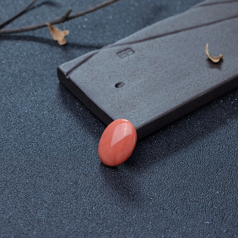 橘红珊瑚蛋面形戒面-红掌柜