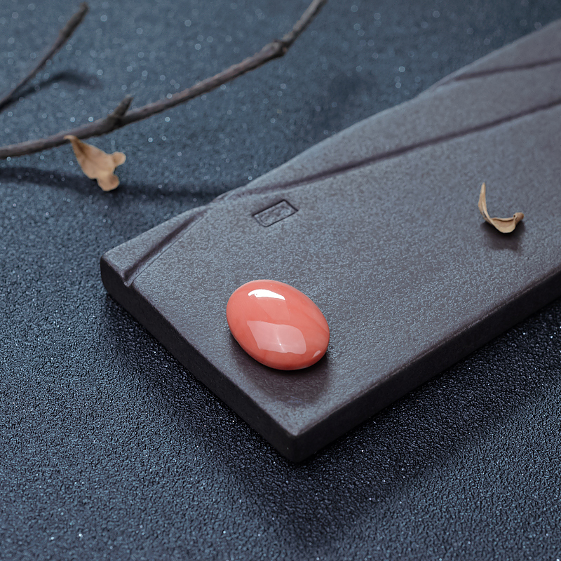 珊瑚蛋面形戒面-红掌柜