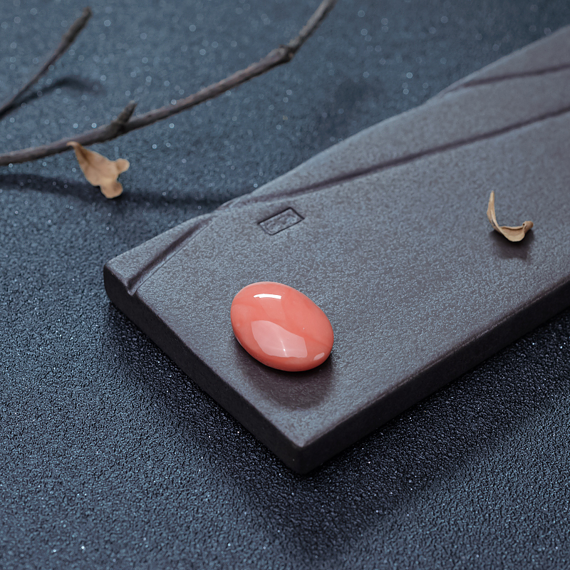 天然珊瑚蛋面形戒面-红掌柜