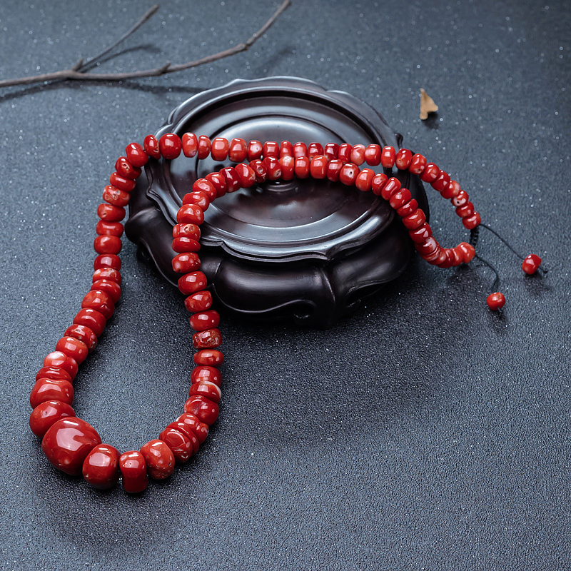 深红珊瑚鼓珠塔链-红掌柜