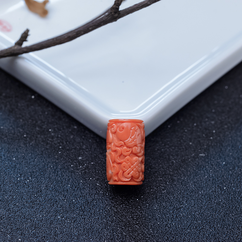 MOMO橘色珊瑚八宝桶珠背云-红掌柜