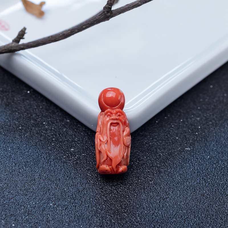 MOMO橘红珊瑚寿星吊坠-红掌柜