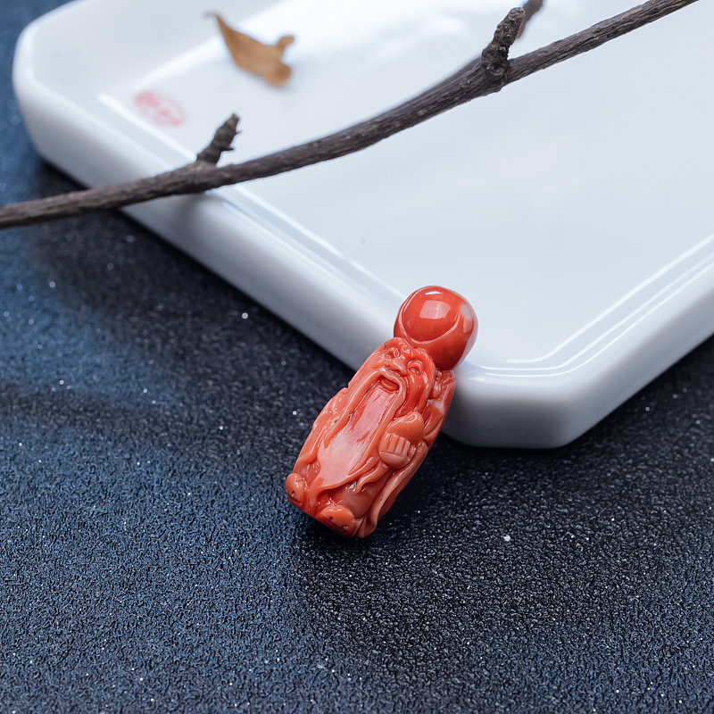 橘红珊瑚寿星吊坠-红掌柜