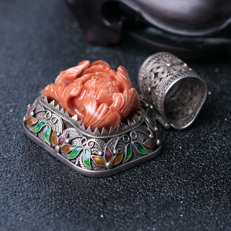 天然珊瑚牡丹花吊坠-红掌柜