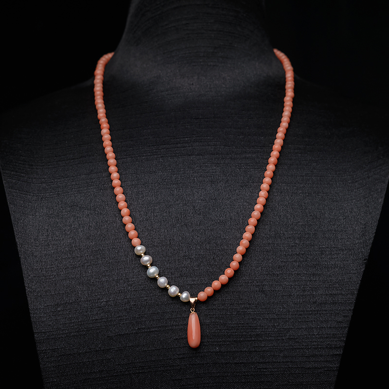 4mm深水珊瑚水滴项链-红掌柜