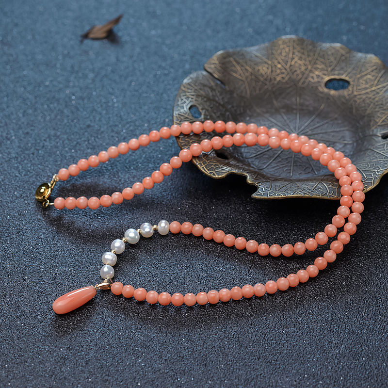 深水珊瑚水滴项链-红掌柜