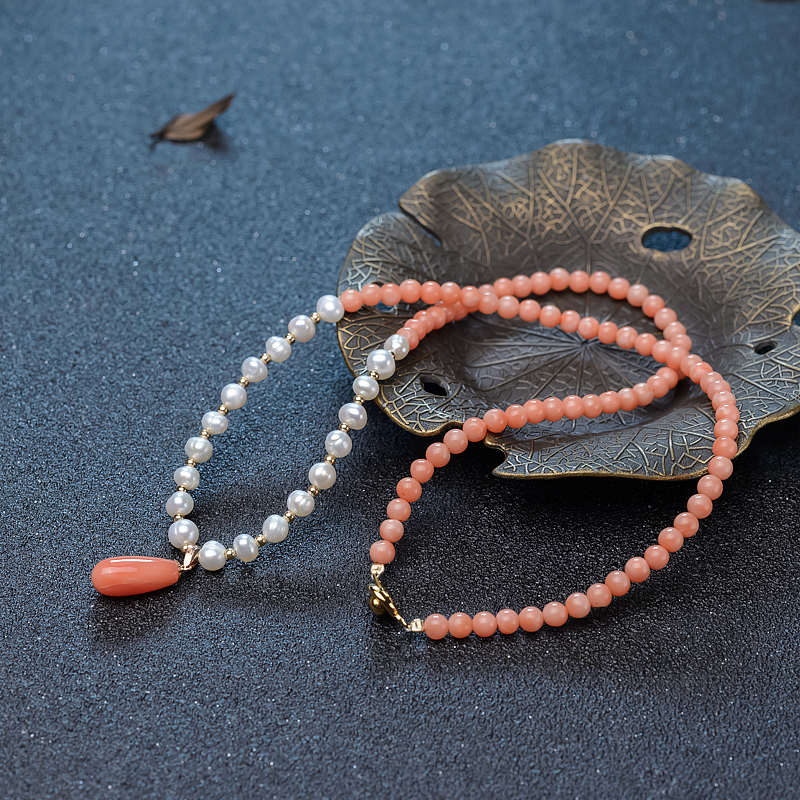 深水珊瑚水滴项链-红掌柜