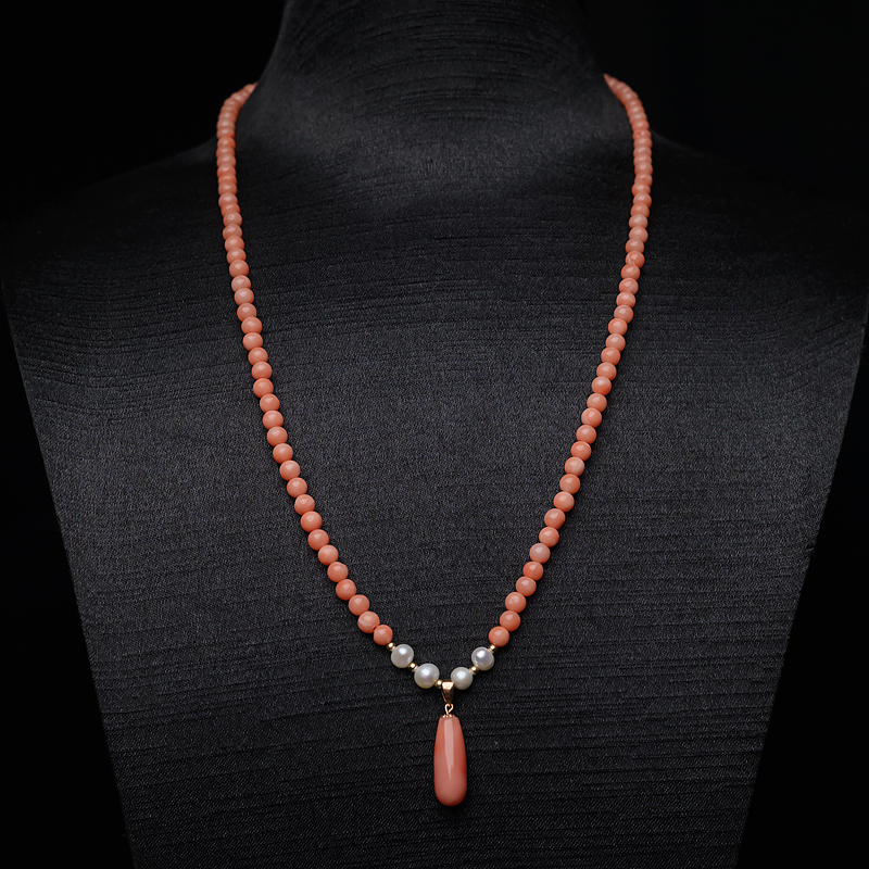 4mm深水珊瑚水滴项链-红掌柜