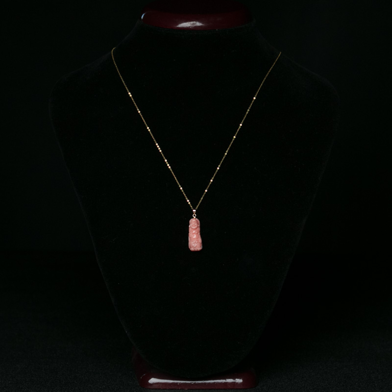 18K金镶深水珊瑚佛项链-红掌柜