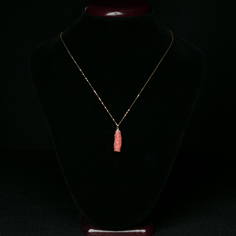 18K金镶深水珊瑚佛项链-红掌柜