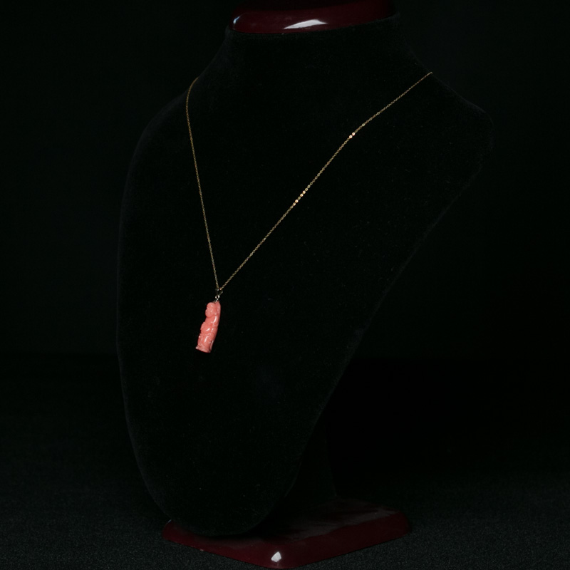 金镶深水珊瑚佛项链-红掌柜