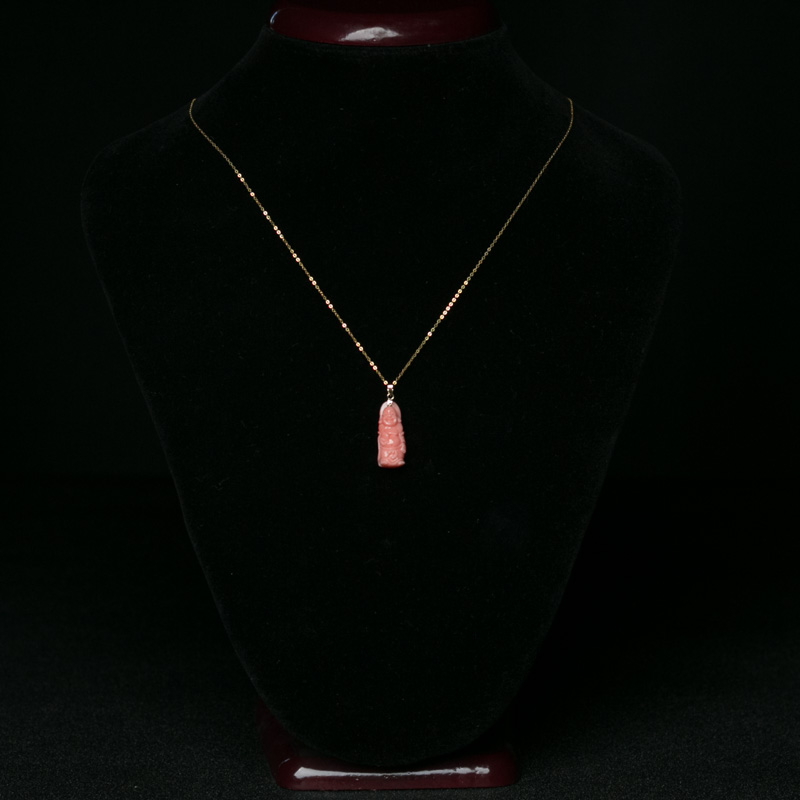 18K金镶深水珊瑚佛项链-红掌柜