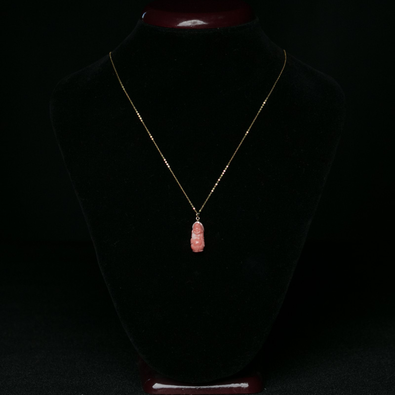 18K金镶深水珊瑚佛项链-红掌柜