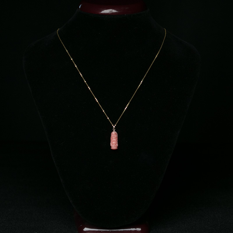 18K金镶深水珊瑚佛项链-红掌柜