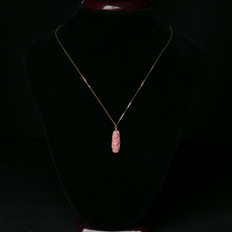 18K金镶深水珊瑚佛项链-红掌柜