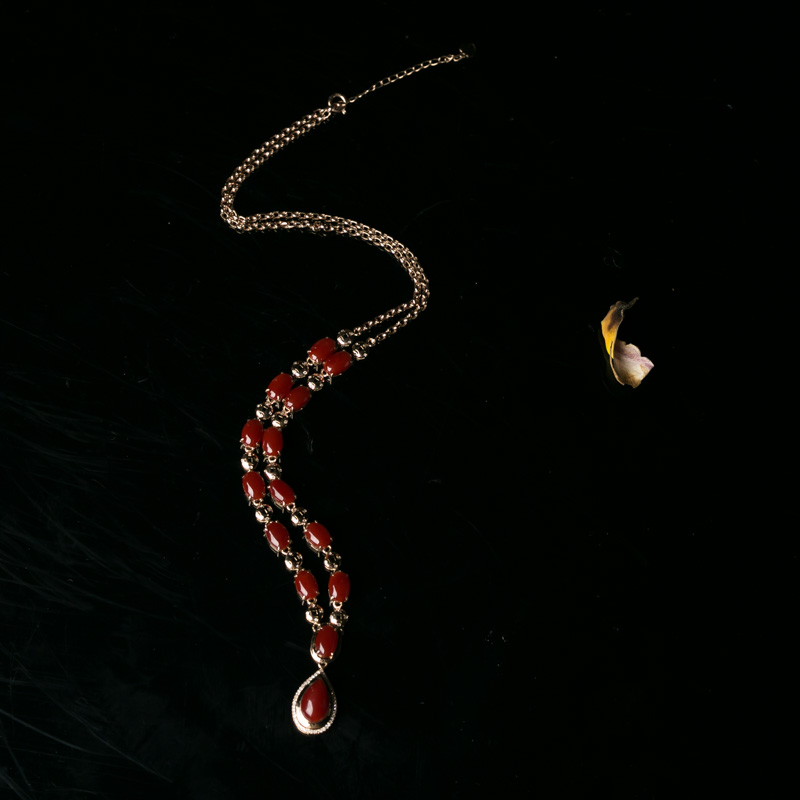 18K金镶阿卡珊瑚项链-红掌柜