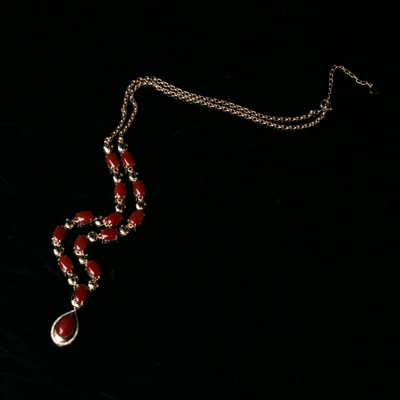 金镶阿卡珊瑚项链-红掌柜