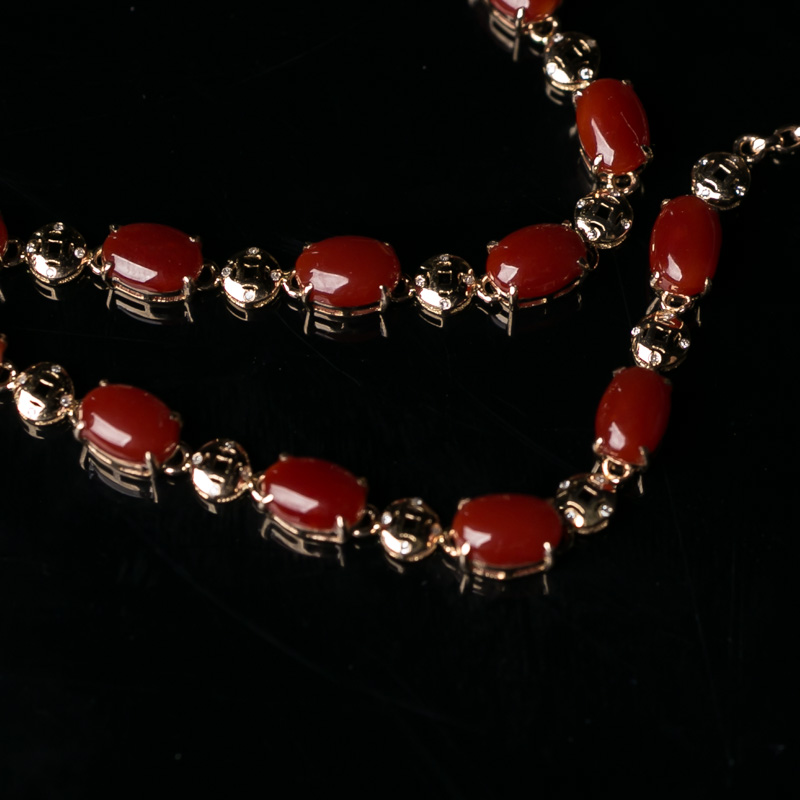 18K金镶阿卡珊瑚项链-红掌柜