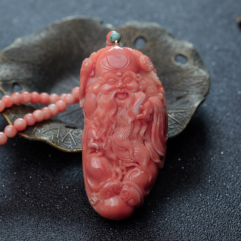 天然珊瑚寿星项链-红掌柜