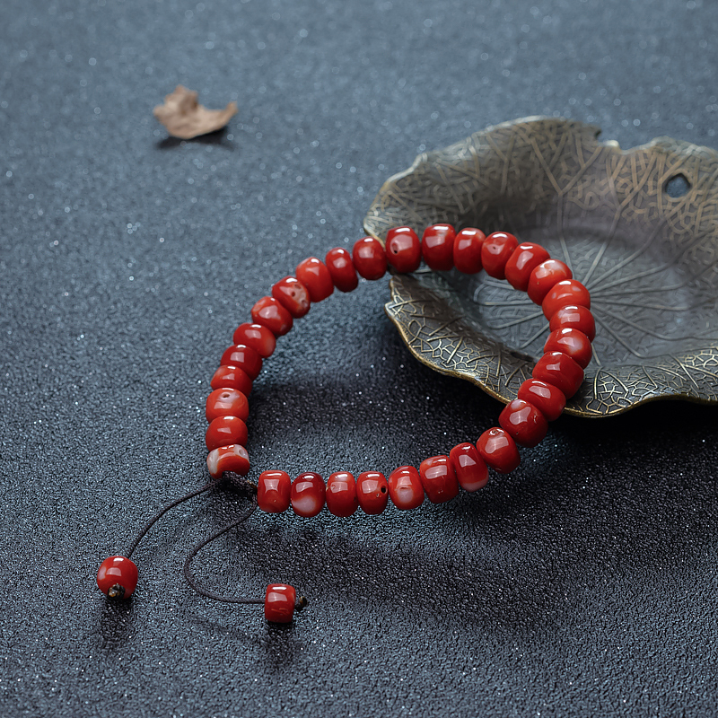 阿卡珊瑚算盘珠单圈手串-红掌柜