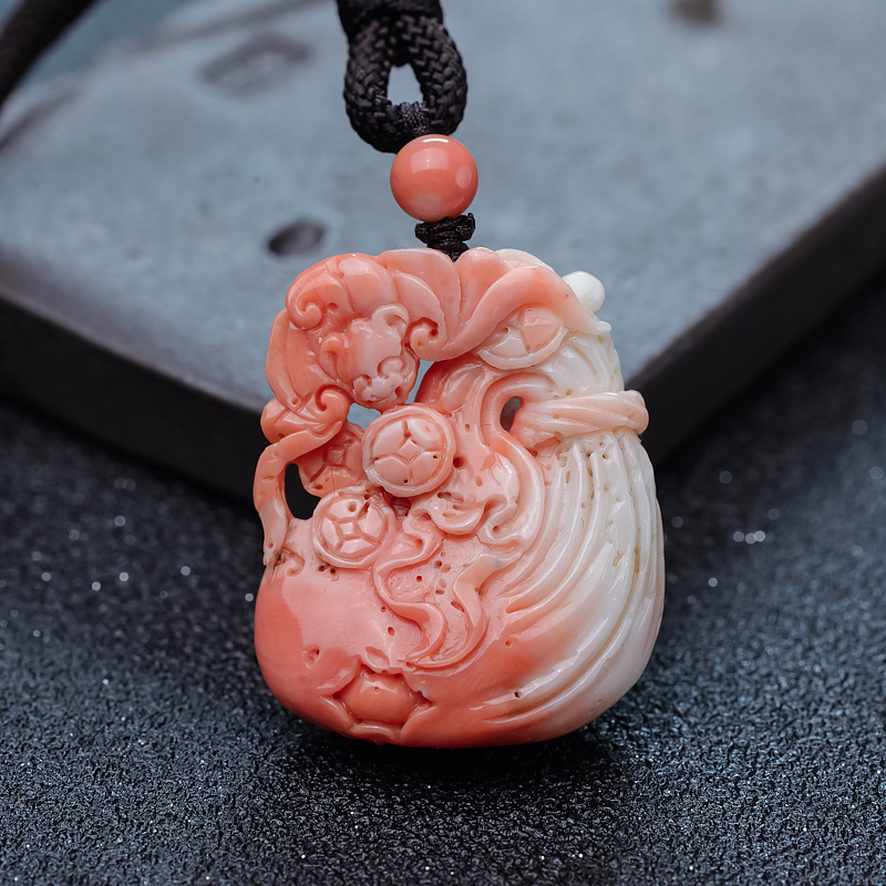 台湾天然MOMO珊瑚吊坠-红掌柜