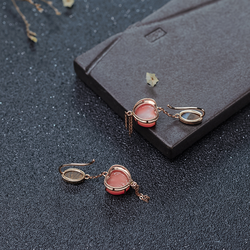 台湾深水珊瑚心形耳坠-红掌柜